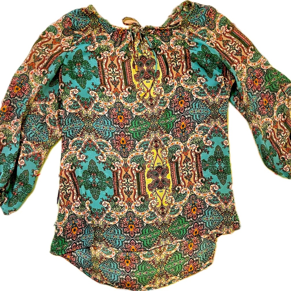 Charter Club Boho Women’s Floral/Paisley sheer print blouse Slit Sleeves Size 1X